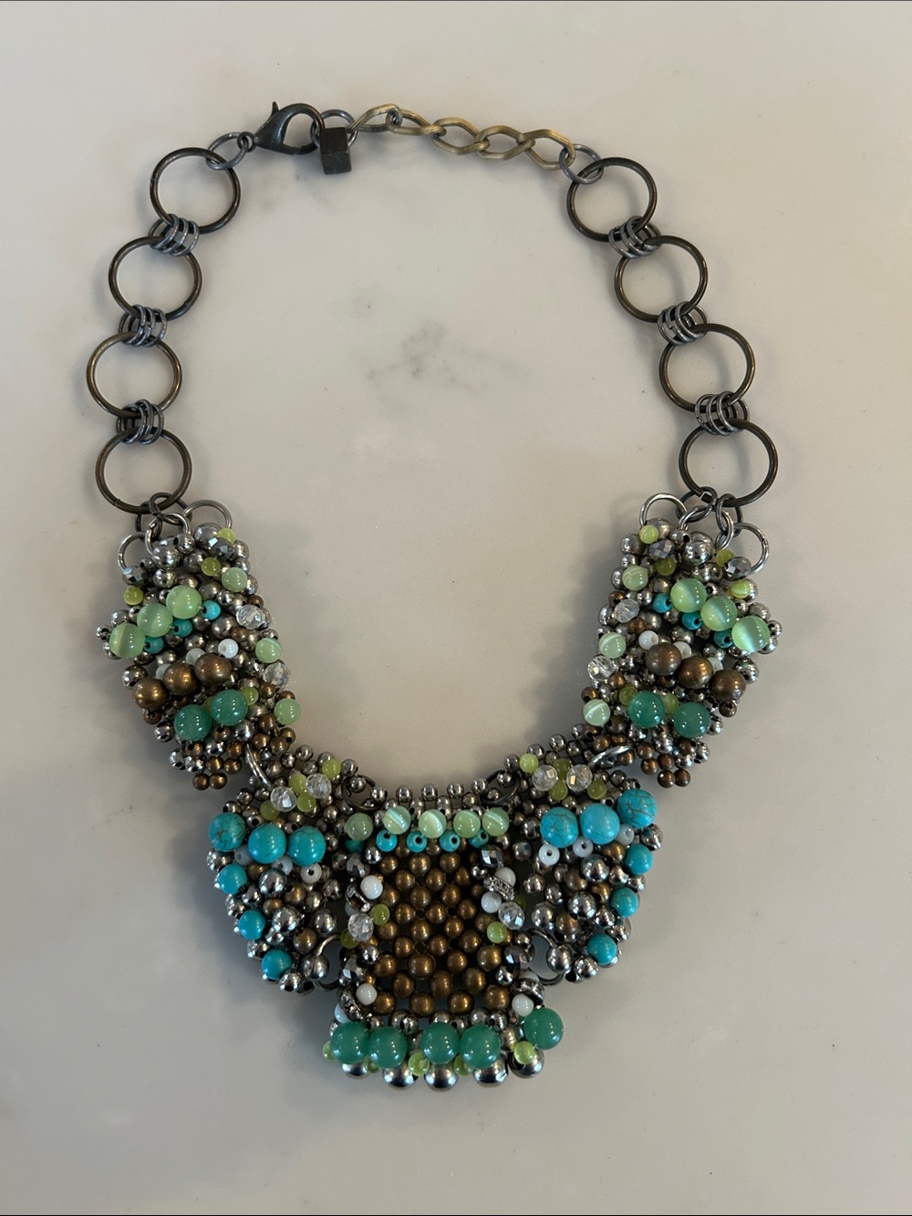 Anthropologie Pam Hiram Turquoise, Aqua & Olive Beaded Statement Necklace